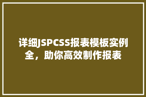 详细JSPCSS报表模板实例全，助你高效制作报表