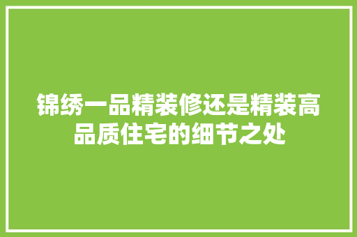 锦绣一品精装修还是精装高品质住宅的细节之处