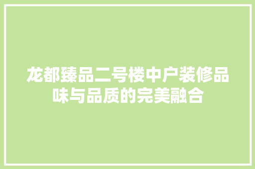 龙都臻品二号楼中户装修品味与品质的完美融合