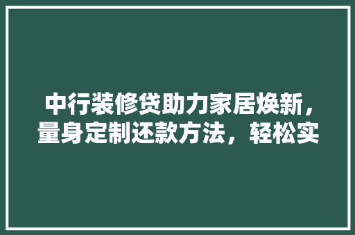 中行装修贷助力家居焕新，量身定制还款方法，轻松实现梦想之家