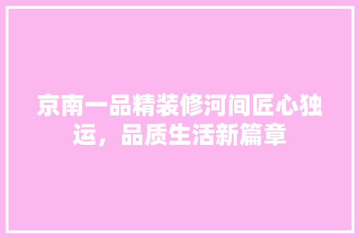 京南一品精装修河间匠心独运，品质生活新篇章