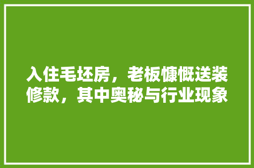 入住毛坯房，老板慷慨送装修款，其中奥秘与行业现象