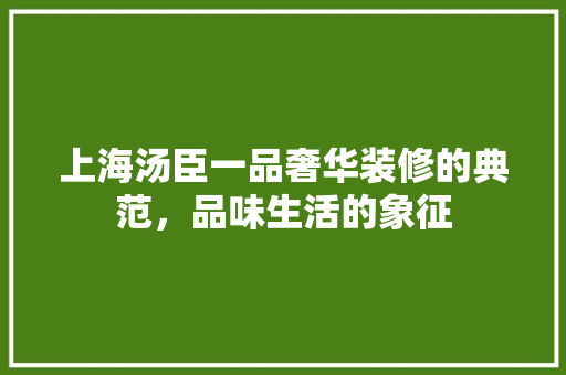 上海汤臣一品奢华装修的典范，品味生活的象征