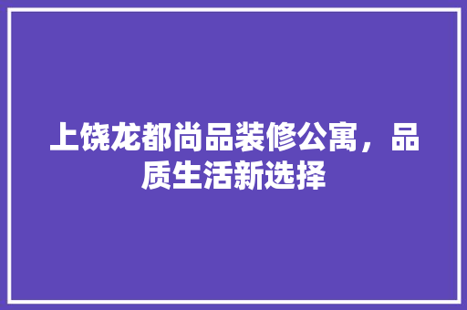 上饶龙都尚品装修公寓，品质生活新选择