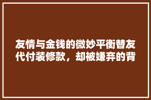 友情与金钱的微妙平衡替友代付装修款，却被嫌弃的背后