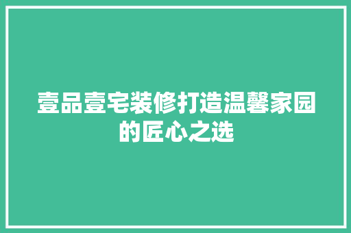 壹品壹宅装修打造温馨家园的匠心之选