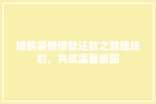 婚前装修借款还款之路理规划，共筑温馨家园