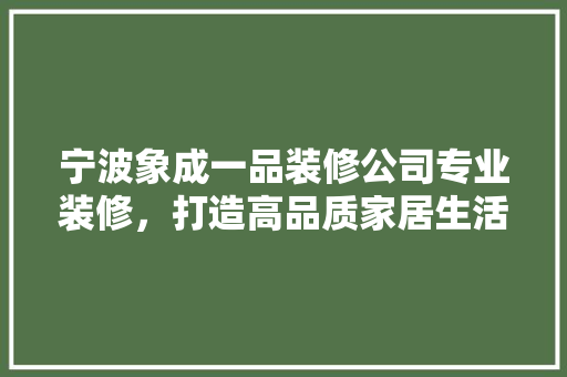 宁波象成一品装修公司专业装修，打造高品质家居生活