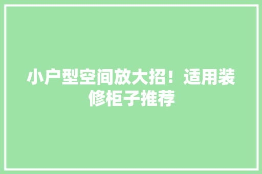 小户型空间放大招！适用装修柜子推荐