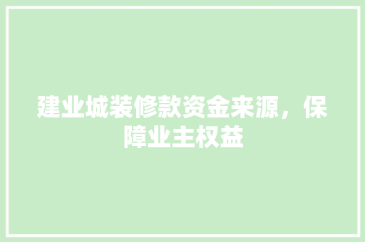 建业城装修款资金来源，保障业主权益