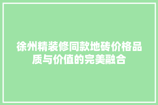 徐州精装修同款地砖价格品质与价值的完美融合