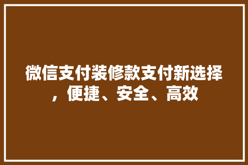 微信支付装修款支付新选择，便捷、安全、高效