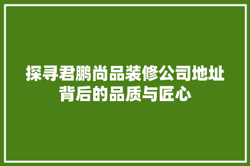 探寻君鹏尚品装修公司地址背后的品质与匠心