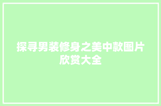 探寻男装修身之美中款图片欣赏大全