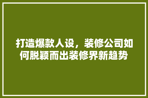 打造爆款人设，装修公司如何脱颖而出装修界新趋势