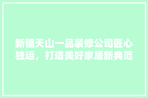 新疆天山一品装修公司匠心独运，打造美好家居新典范