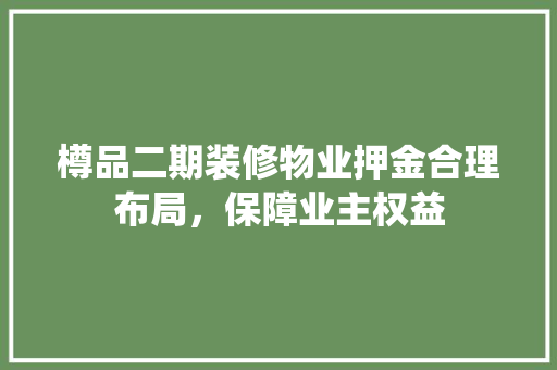 樽品二期装修物业押金合理布局，保障业主权益