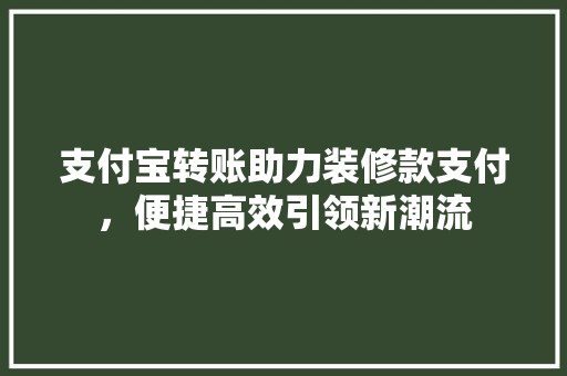 支付宝转账助力装修款支付，便捷高效引领新潮流