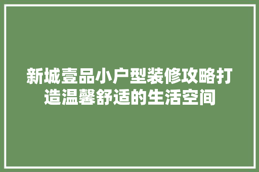 新城壹品小户型装修攻略打造温馨舒适的生活空间
