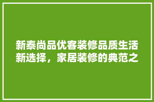 新泰尚品优客装修品质生活新选择，家居装修的典范之作