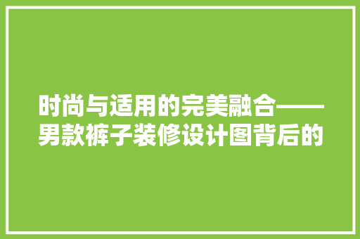 时尚与适用的完美融合——男款裤子装修设计图背后的故事