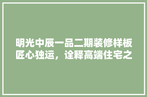 明光中辰一品二期装修样板匠心独运，诠释高端住宅之美