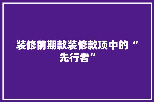 装修前期款装修款项中的“先行者”