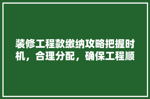装修工程款缴纳攻略把握时机，合理分配，确保工程顺利进行