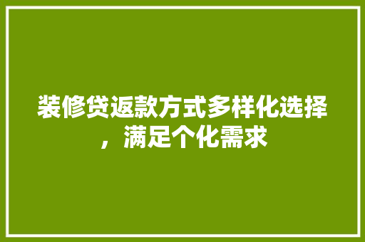 装修贷返款方式多样化选择，满足个化需求