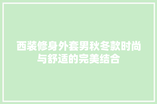 西装修身外套男秋冬款时尚与舒适的完美结合