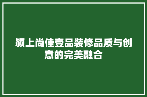 颍上尚佳壹品装修品质与创意的完美融合