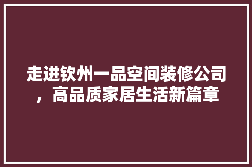 走进钦州一品空间装修公司，高品质家居生活新篇章