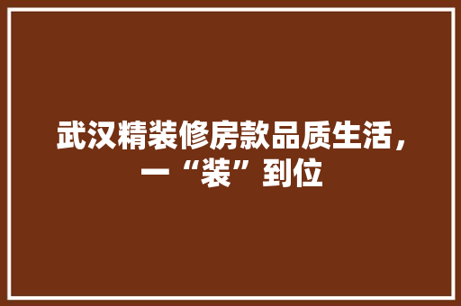 武汉精装修房款品质生活，一“装”到位