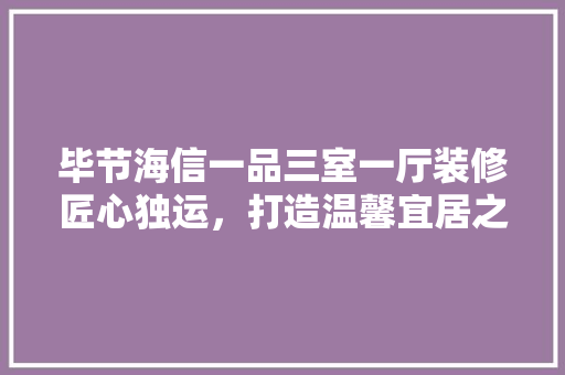 毕节海信一品三室一厅装修匠心独运，打造温馨宜居之家