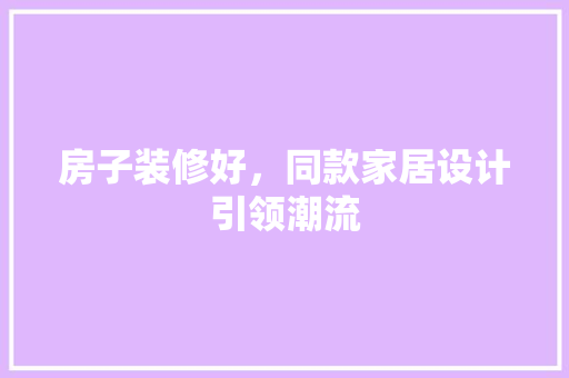 房子装修好，同款家居设计引领潮流