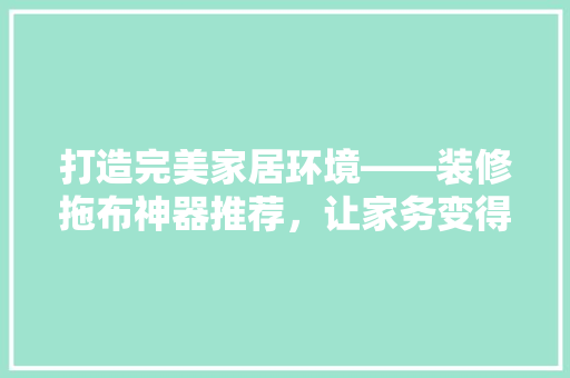 打造完美家居环境——装修拖布神器推荐，让家务变得轻松愉快