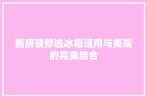 新房装修选冰箱适用与美观的完美结合
