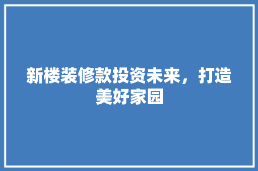 新楼装修款投资未来，打造美好家园