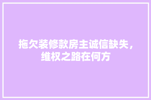 拖欠装修款房主诚信缺失，维权之路在何方