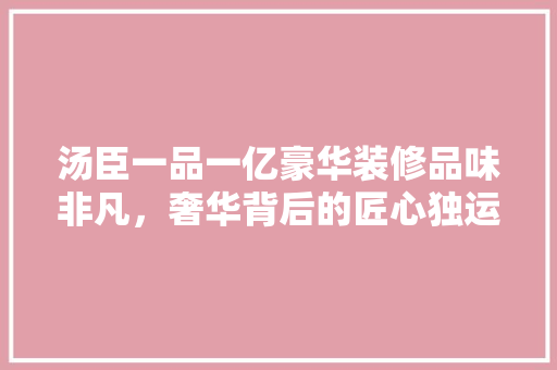 汤臣一品一亿豪华装修品味非凡，奢华背后的匠心独运
