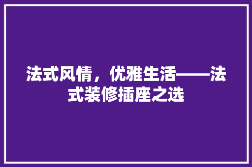 法式风情，优雅生活——法式装修插座之选