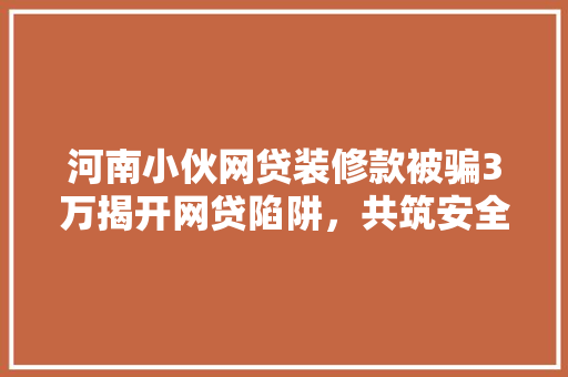 河南小伙网贷装修款被骗3万揭开网贷陷阱，共筑安全防线