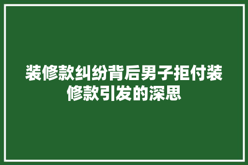 装修款纠纷背后男子拒付装修款引发的深思