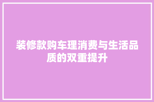 装修款购车理消费与生活品质的双重提升