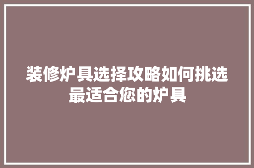 装修炉具选择攻略如何挑选最适合您的炉具
