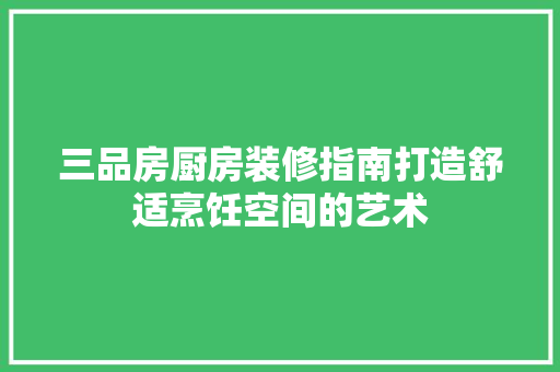 三品房厨房装修指南打造舒适烹饪空间的艺术