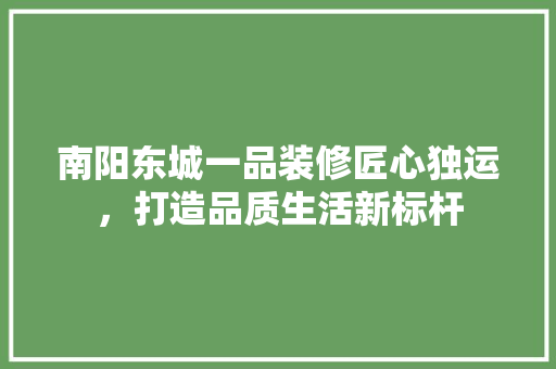 南阳东城一品装修匠心独运，打造品质生活新标杆