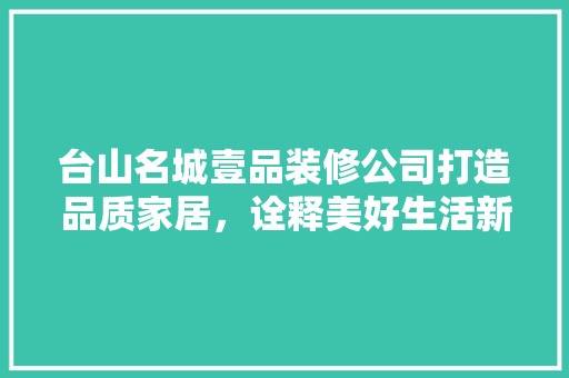 台山名城壹品装修公司打造品质家居，诠释美好生活新篇章