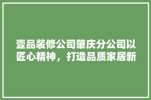 壹品装修公司肇庆分公司以匠心精神，打造品质家居新篇章