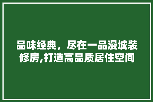 品味经典，尽在一品漫城装修房,打造高品质居住空间的艺术之旅
